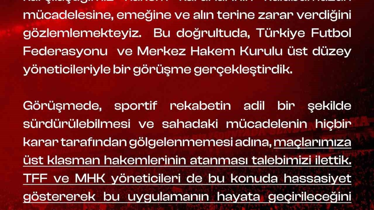 Eskişehirspor’dan maçlara üst klasman hakemler atanması talebi
