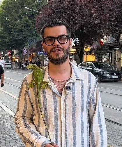 Sokakta iguana gören çocuklar yanına koştu