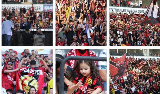 Şampiyonluğunu stadında kutlayan Eskişehirspor taraftarından siyah-kırmızı manzaralar