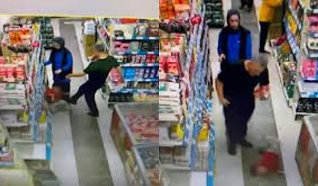 Markette küçük çocuğu tekmeleyen adam kameraya yansıdı