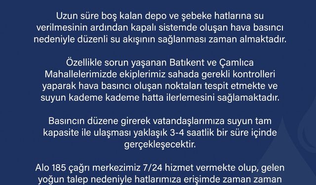 ESKİ 38 saatin sonunda Su verildiğini duyurdu