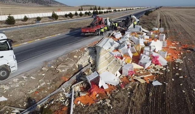 Devrilen tırda 27 ton havuç ziyan oldu