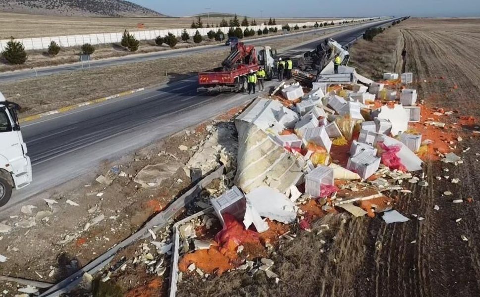 Devrilen tırda 27 ton havuç ziyan oldu