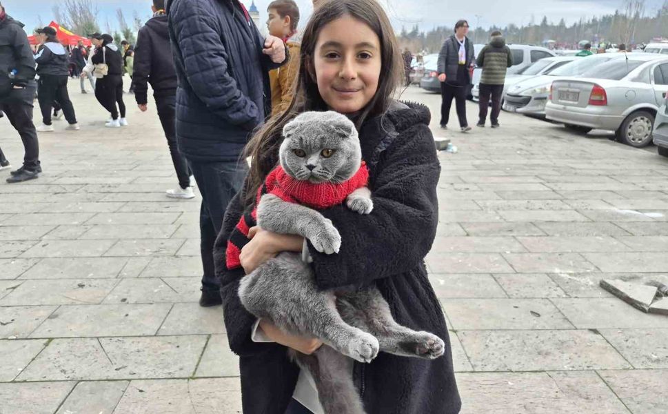 Küçük çocuk Eskişehirspor maçına kedisi ile geldi