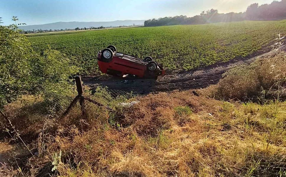 Pancar tarlasına uçan araçtaki 2 kişi yaralandı