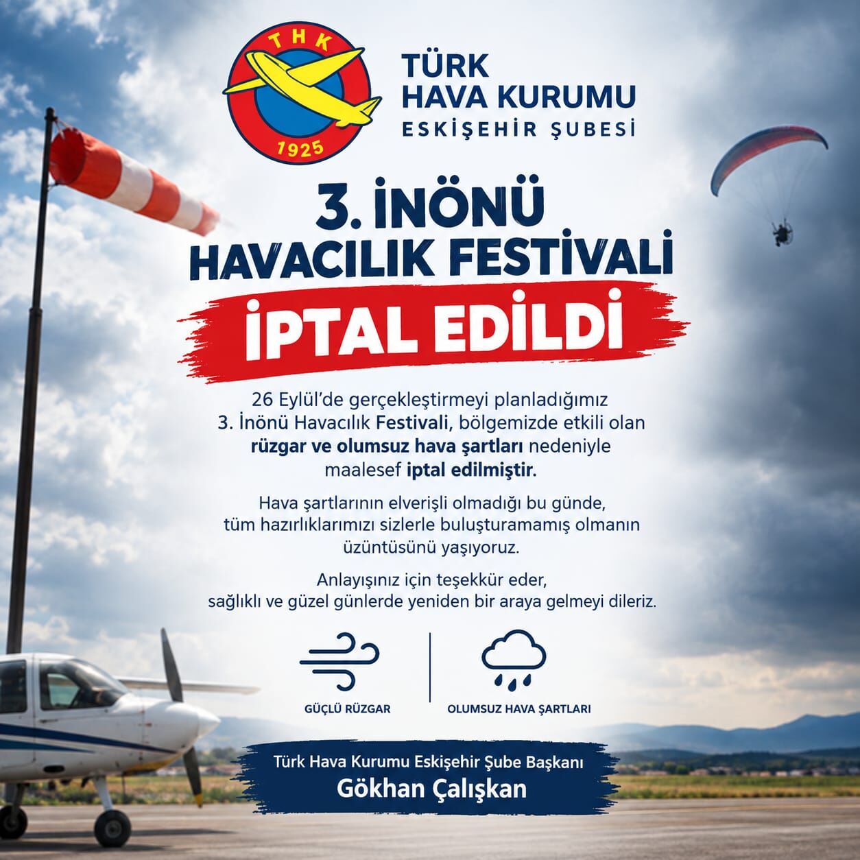 3. İnönü Havacılık Festivali Yeni Tarihine Ertelendi